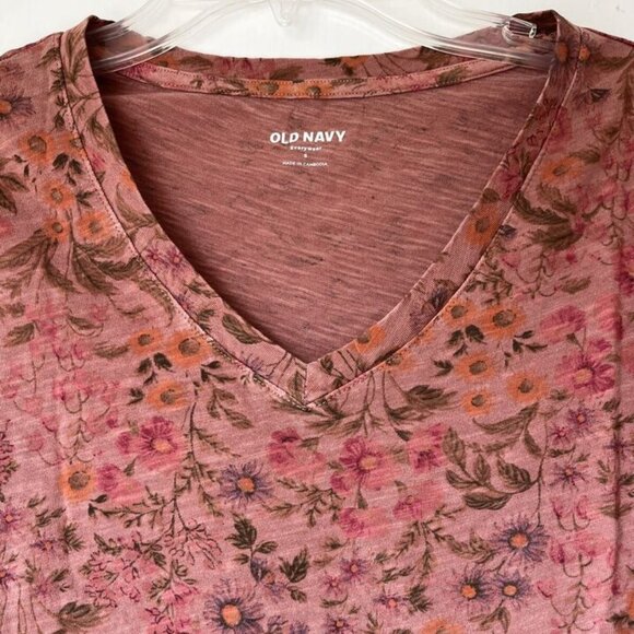 NWT Old Navy EveryWear Printed V-Neck Tee T-Shirt Desert Sun Pink Floral Women S - Picture 4 of 6